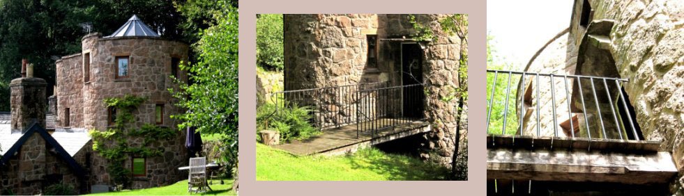 The tower and two views of the drawbridge